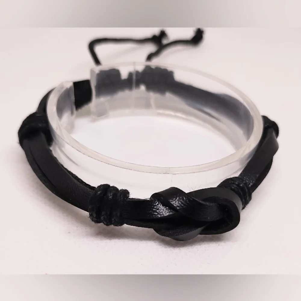 Men's Bracelet Leather Black Knot New‎ f77